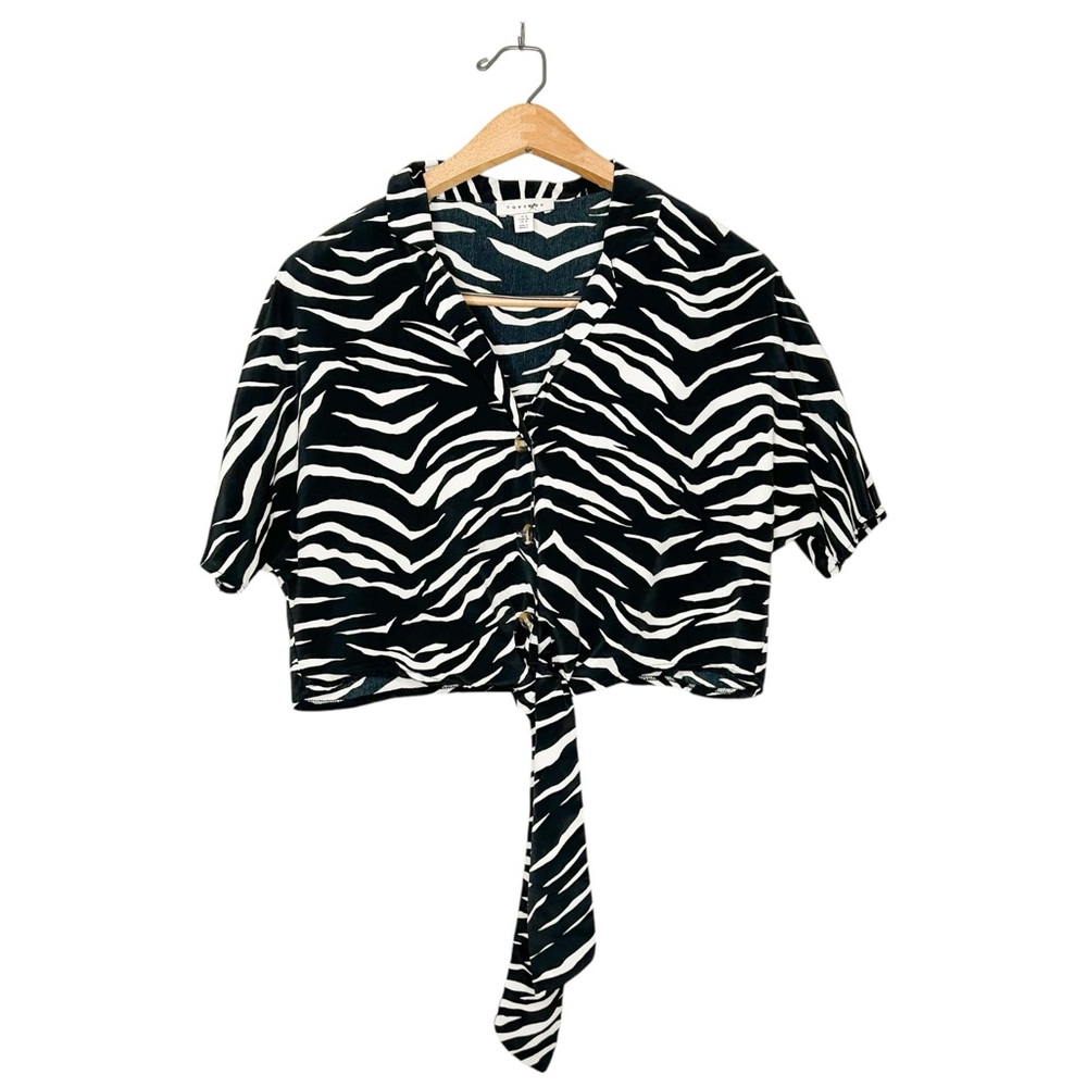 Topshop Womens Zebra Print Button Tie Front Crop Top 4